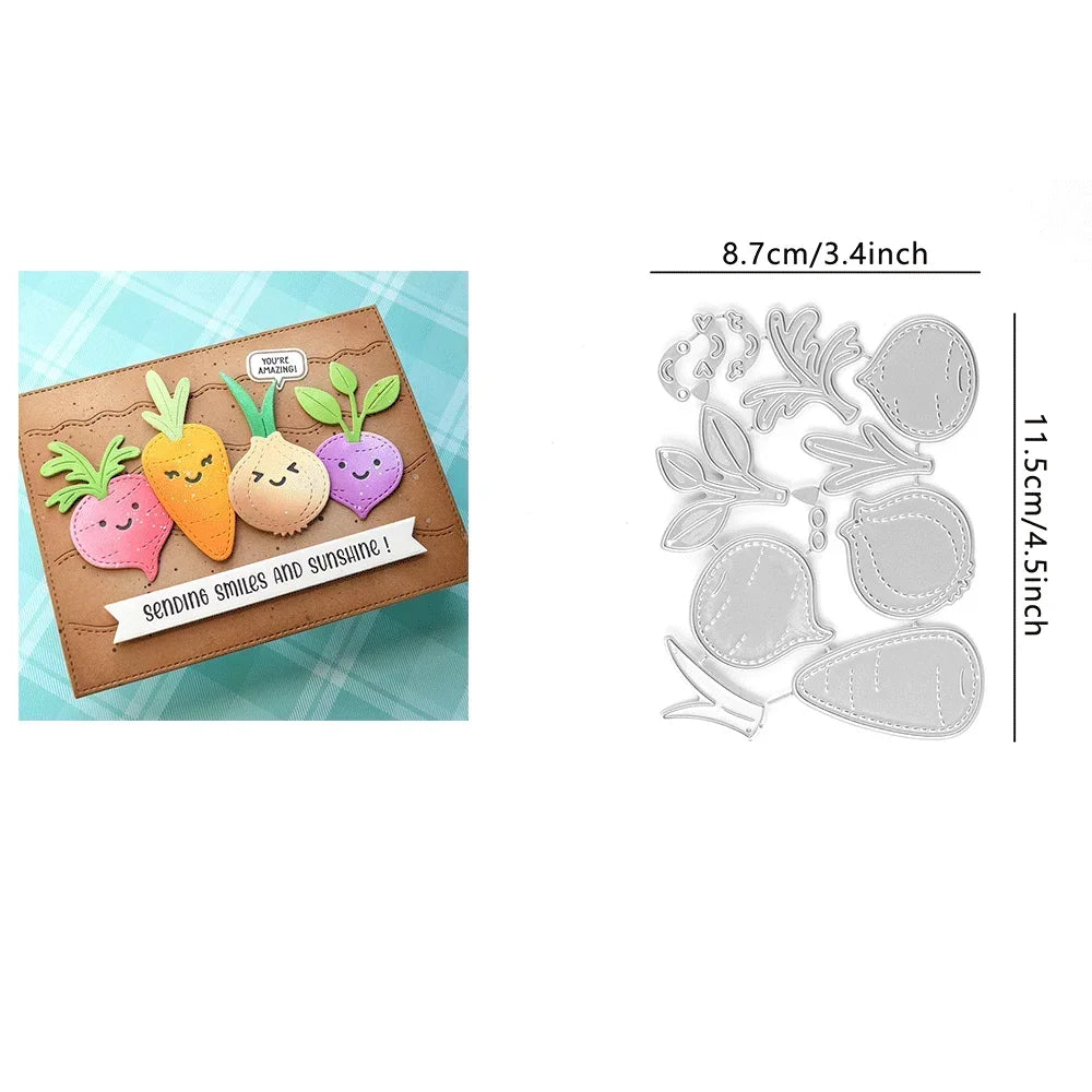 Stitched Root Veggies Metal Cutting Dies Butterfly Embossing Diecut for DIY Card Making Scrapbooking Crafting Supplies