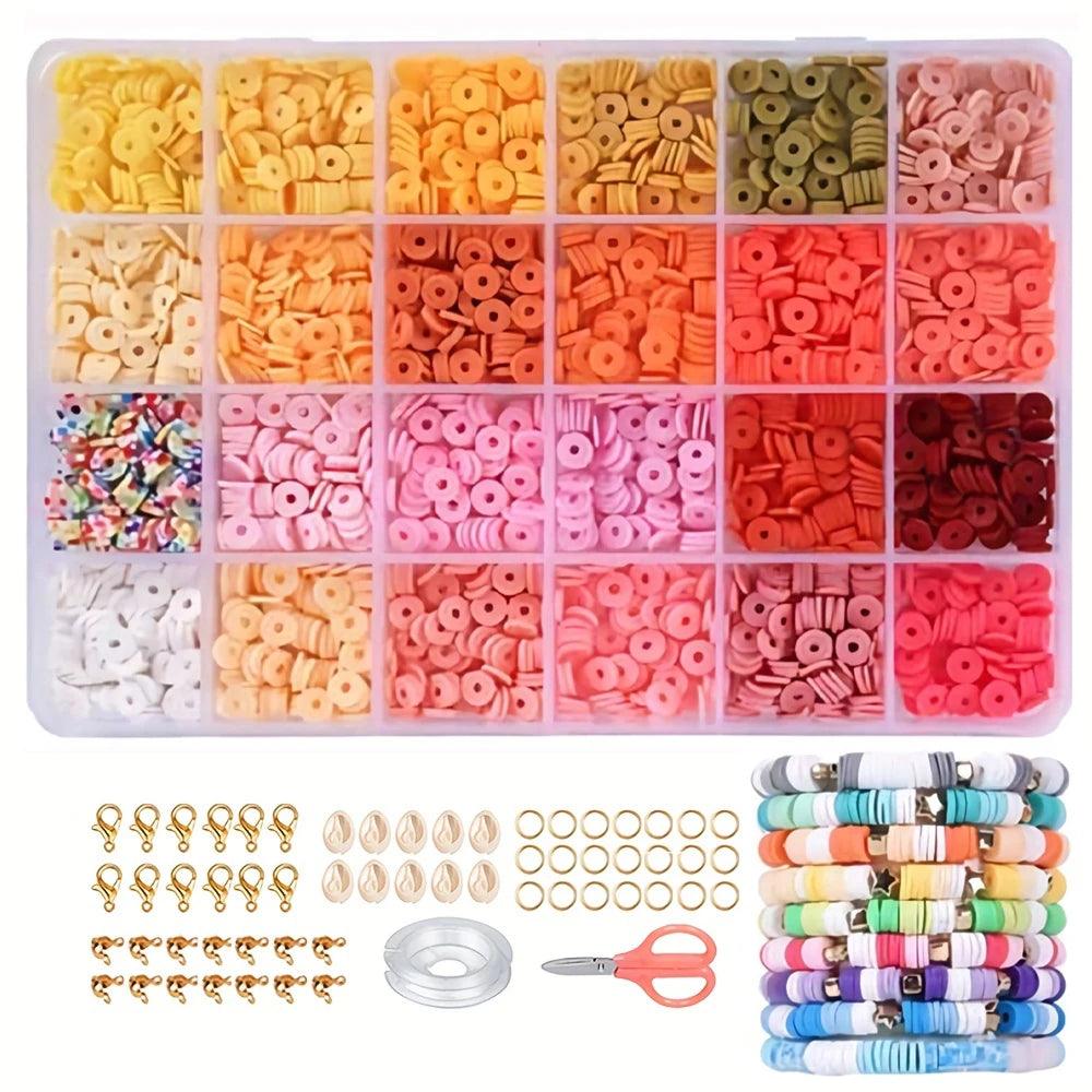 2400 pieces of polymer clay bead bracelet making kit, a variety of different combinations can be made with shell clasp lobster c