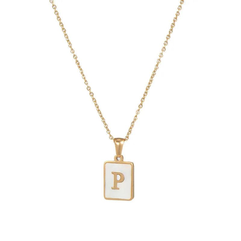 E.B.belle Minimalist Mother of Pearl Shell Stainless Steel Tarnish Free Initial Necklace Gold Plated Letter Necklace for Women