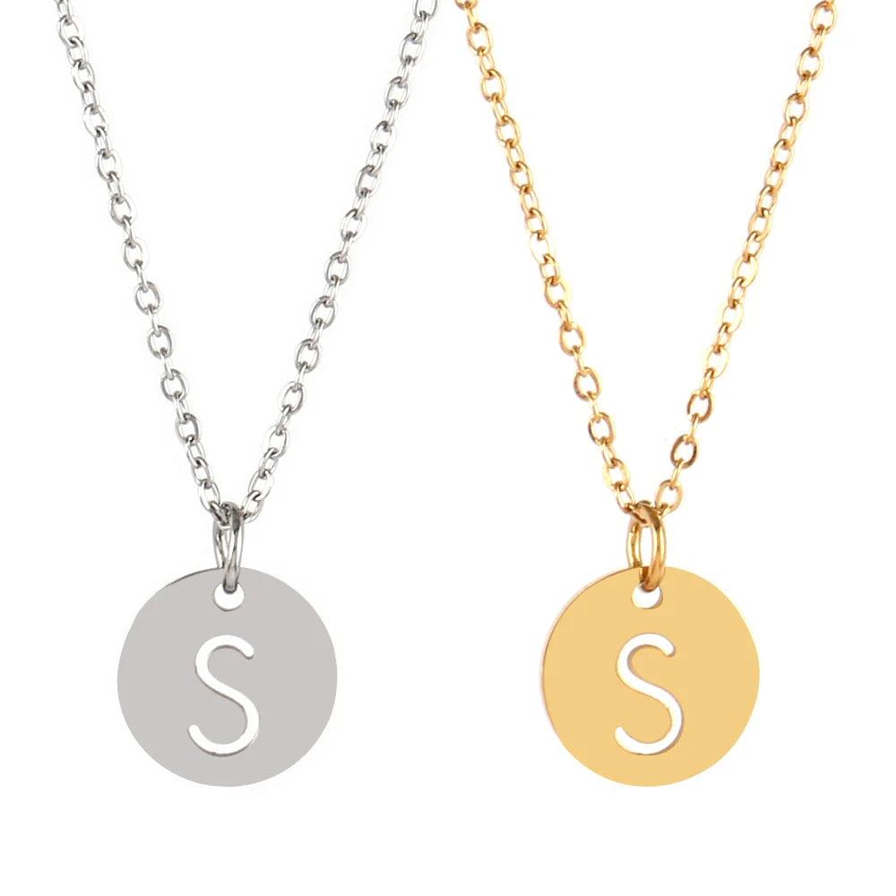Stainless Steel A-Z 26 Initials Name Necklace Alphabet Round Pendant Letter Necklaces For Women Choker Jewelry Gifts Wholesale
