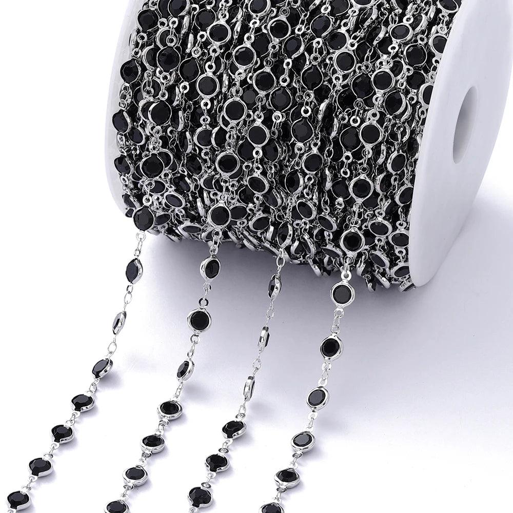 1Meter 6mm Colorful Crystal Beads Beaded Chain Glass Bead Necklace Chain Findings for DIY Bracelet Jewelry Making Supplies