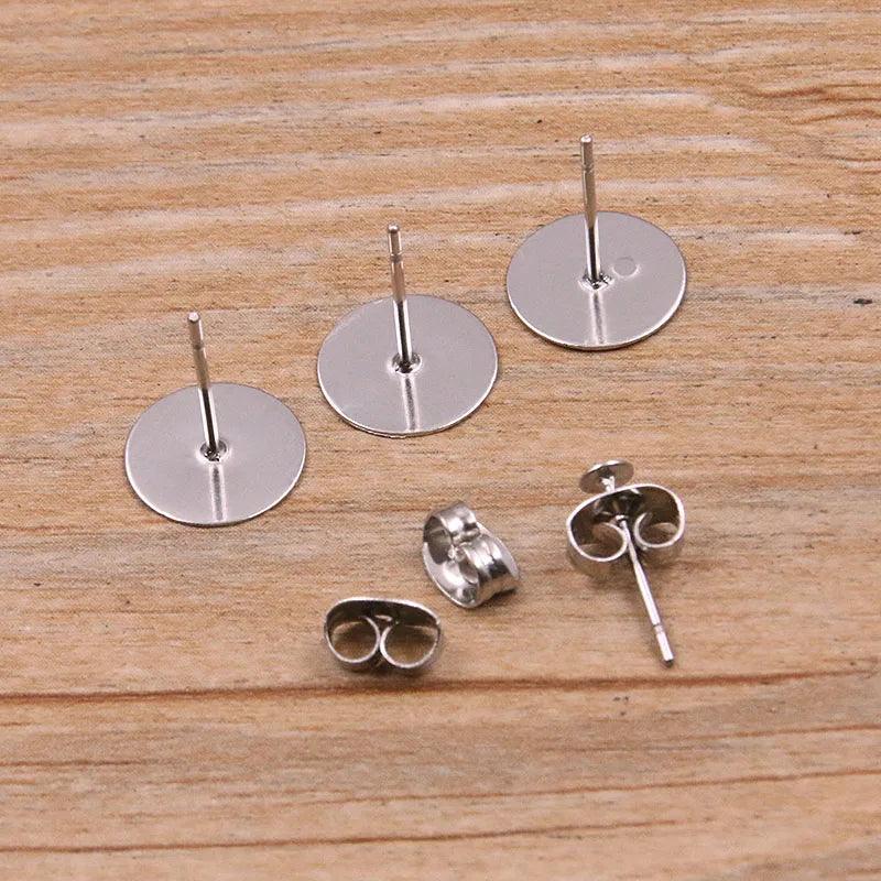 50-100pcs 2 Color Stainless Steel Earring Studs Blank Post Base Pins With Plug Findings Ear Back For DIY Jewelry Making