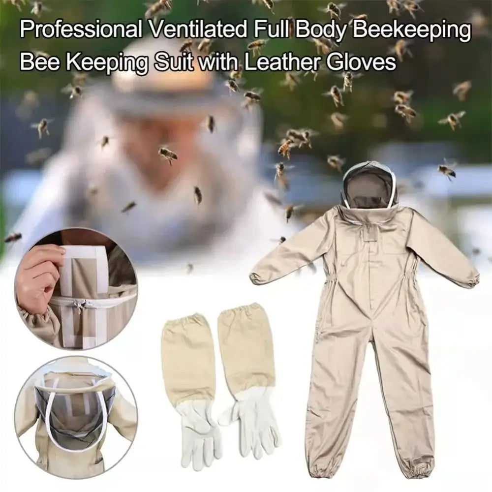 Anti-Bee Protective Clothing Beekeeper Jumpsuit Thickened Leather Glove Zipper Space Suit Sheepskin Glove Beekeeping Equipment
