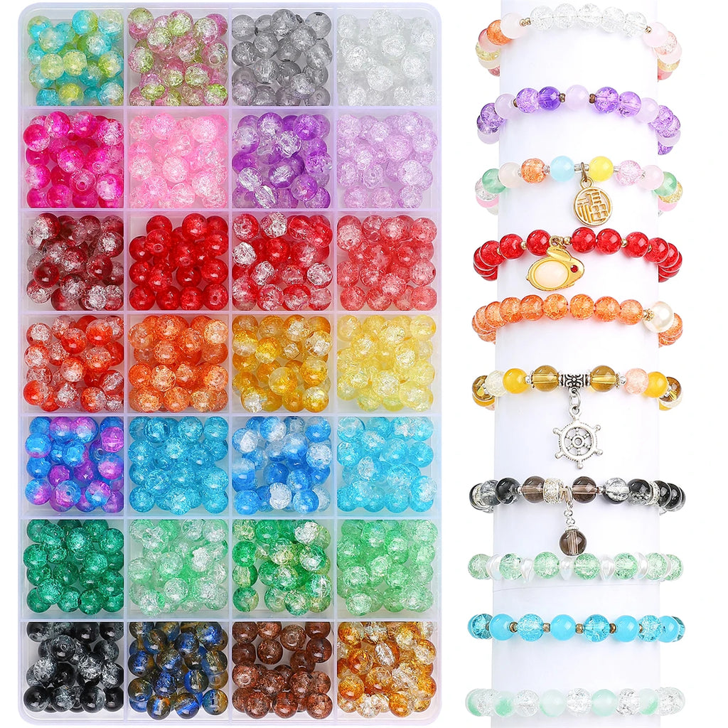 1Set/Bag 28 Grid Explosive Glass Bead Set Box 8mm Unique Loose Beads Handmade DIY Jewelry Bracelet Earrings Accessories Material