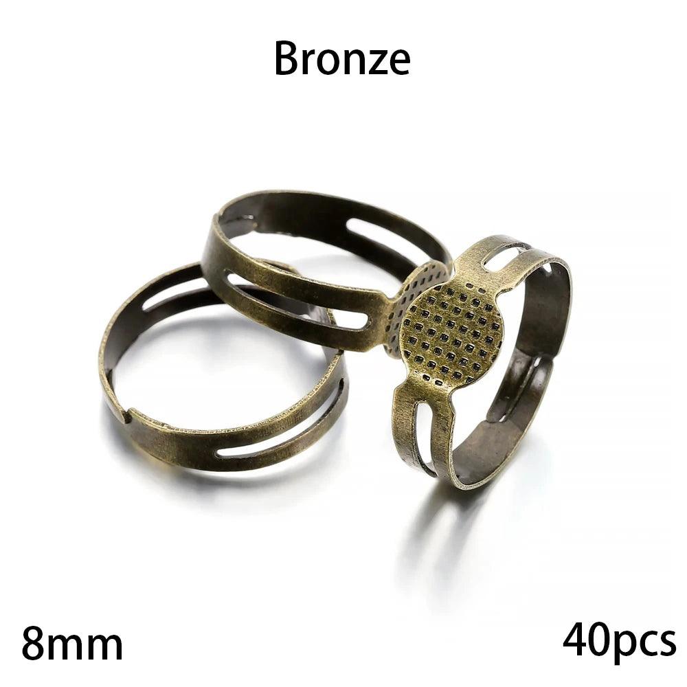20-40Pcs/lot 7-10mm Metal Adjustable Blank Rings Setting For DIY Handmade Ring Jewelry Making Finding Supplies Accessories