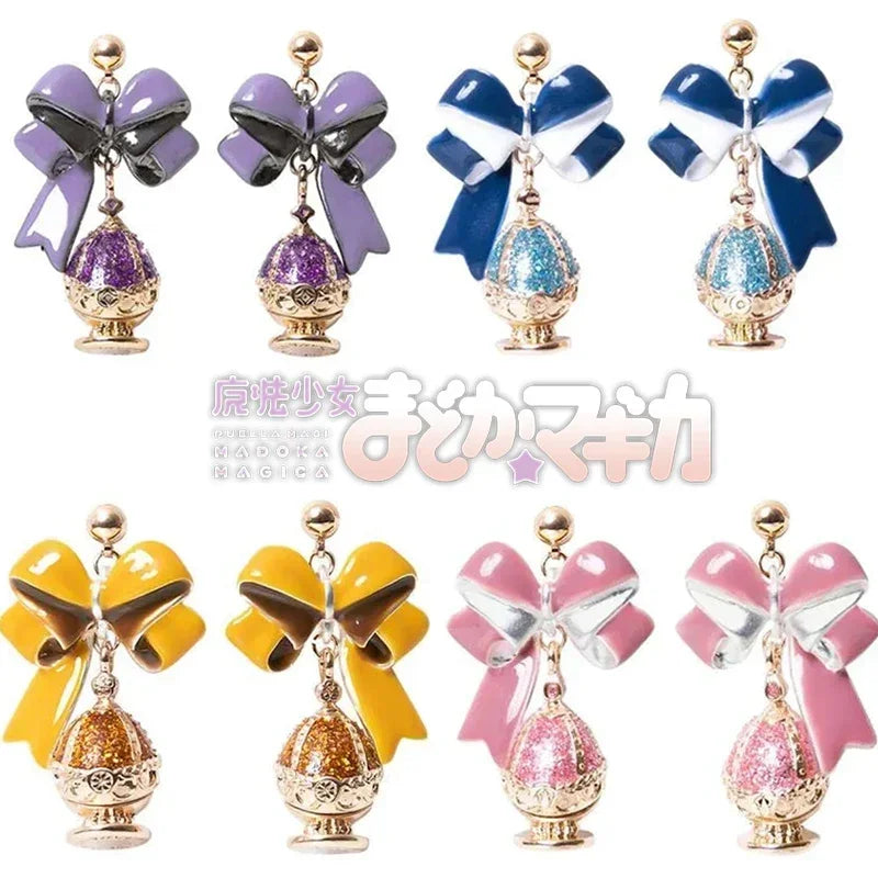 Anime Puella Magi Madoka Magica Cosplay Earrings Kaname Madoka Akemi Homura Tomoe Mami Soul Gem Pendant Ear Clips Jewelry Gifts