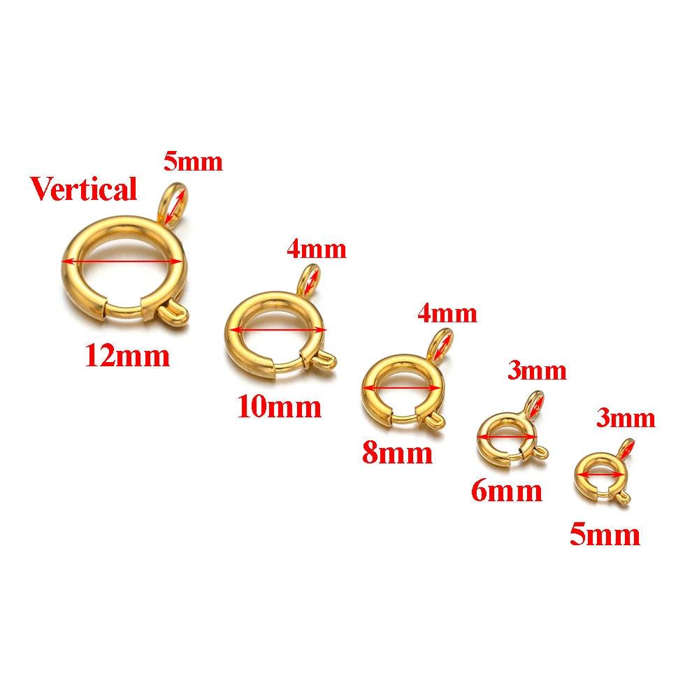 10pcs Stainless Steel Spring Clasp Round Keychain Clips Hook Buckles Connector for Bracelet Necklace DIY Jewelry Making Supplies