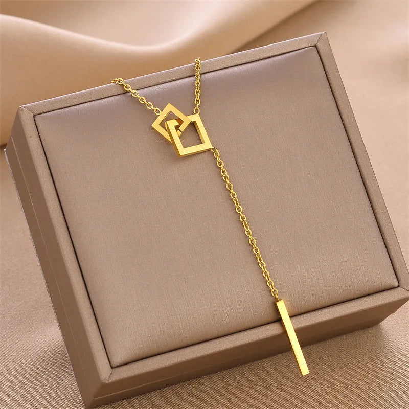 316L Stainless Steel Letter wAVE Leaf Chain Pendant  Chains Choker Necklace for Women Wedding Accessories