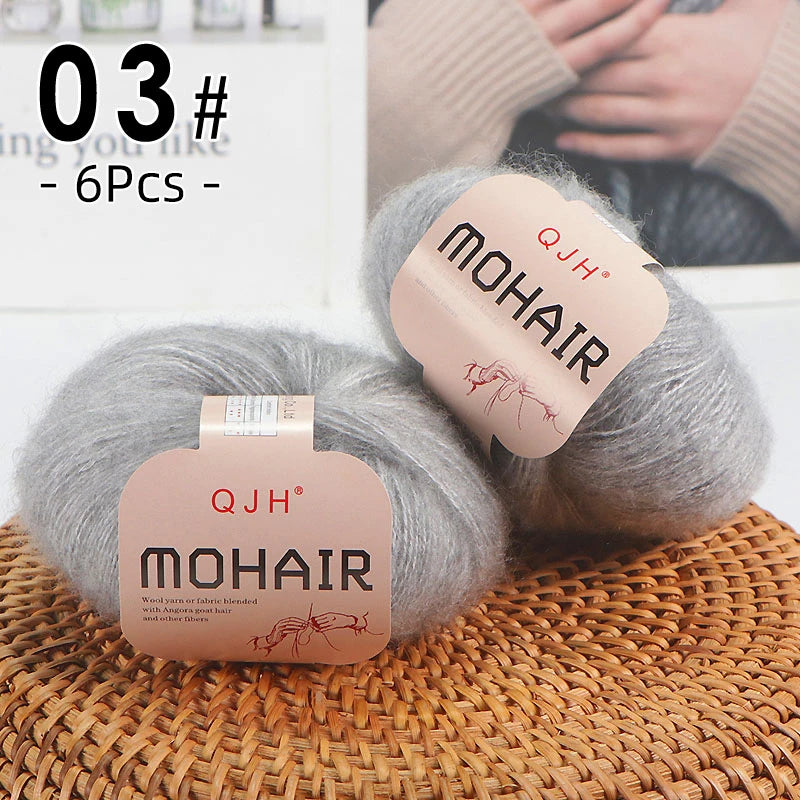 6PCS Soft Mohair Yarn Knitting Angora Yarn for DIY Projects Fluffy Lace Yarn for Sweaters Scarves and Shawls 25g Each