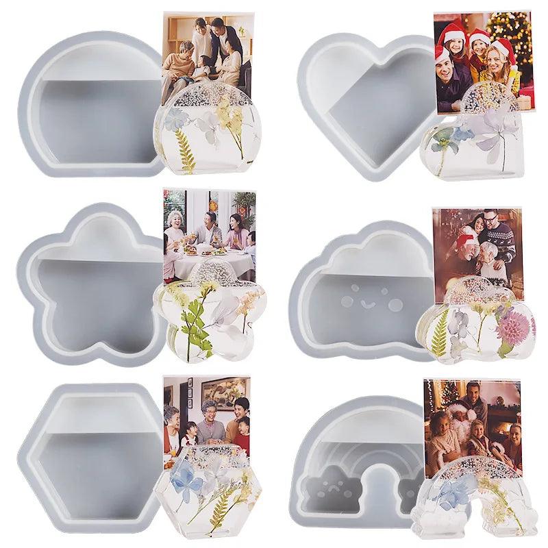 Business Card Holder Silicone Mold For DIY Crafting Half Circle Flower Cloud Rainbow Hexagon Shaped Molds Office Desktop Decor