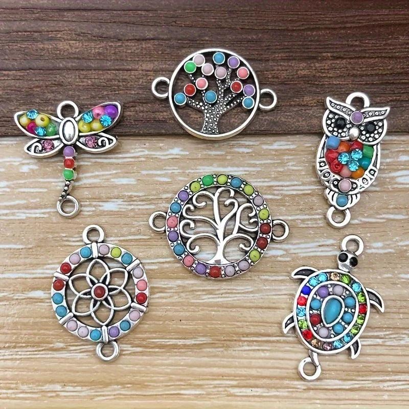 6pcs new simulation antique silver alloy double hole color turtle dragonfly pendant pendant DIY accessories