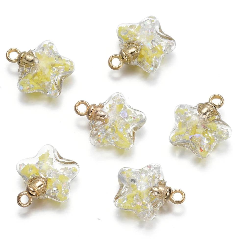 10Pcs 17x19mm Luminous Quicksand Beads Five-pointed Star Charms Pendants Ornaments for Necklace Earrings DIY Jewelry Making