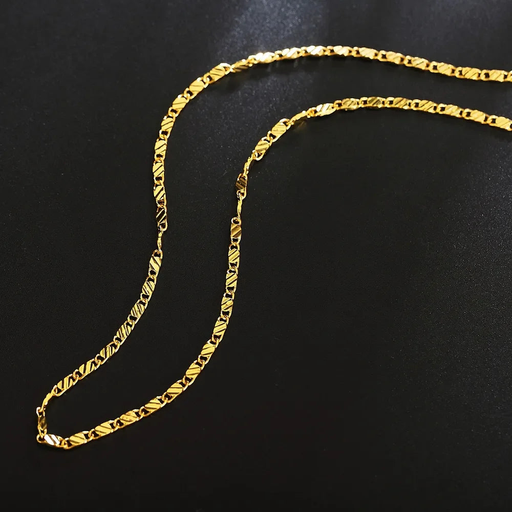 40-75cm 18k Gold Color Charm 2mm Flat Chain Necklaces For Women Men Luxury Fashion Party Wedding Jewelry