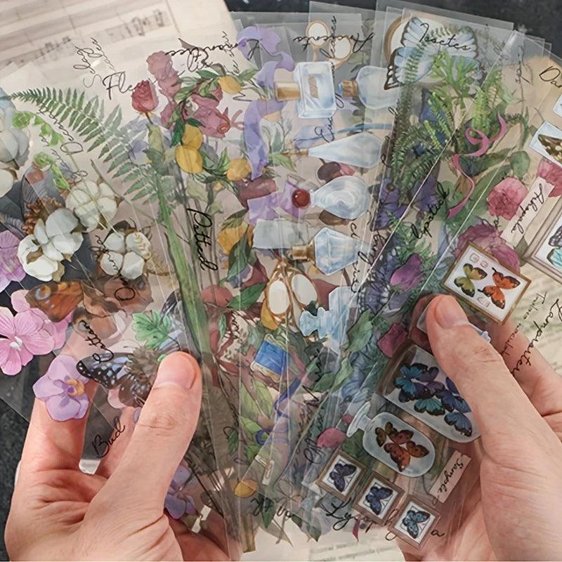1pc/6 Sheets Creative Plant Floral PET Stickers DIY Diary Decorative Stickers Scrapbooking Material Junk Journal Supplies