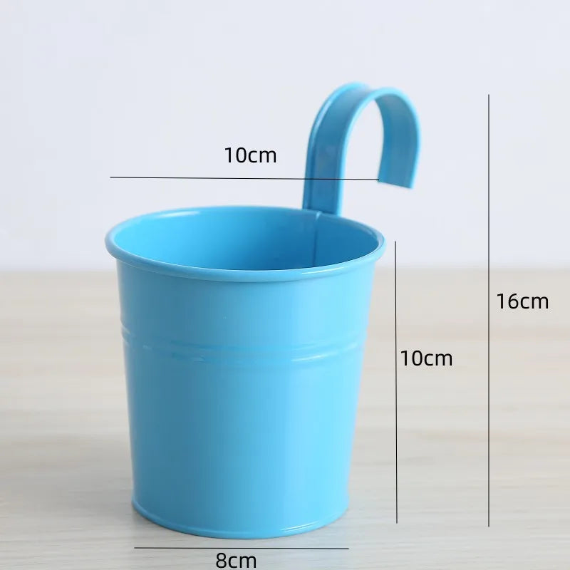 Small wrought iron hanging flower pot, detachable hook, hanging bucket, succulent green plants, balcony, candy rose color