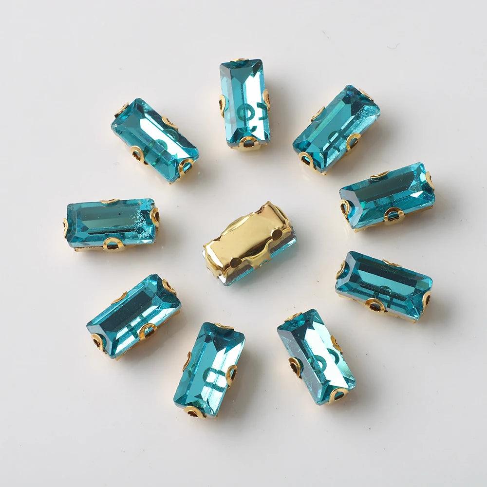 20Pcs Rectangular Gold Edged Glass Rhinestones With Claw Seams On Crystal Stones For Customized Clothing Decoration Diamond Seam