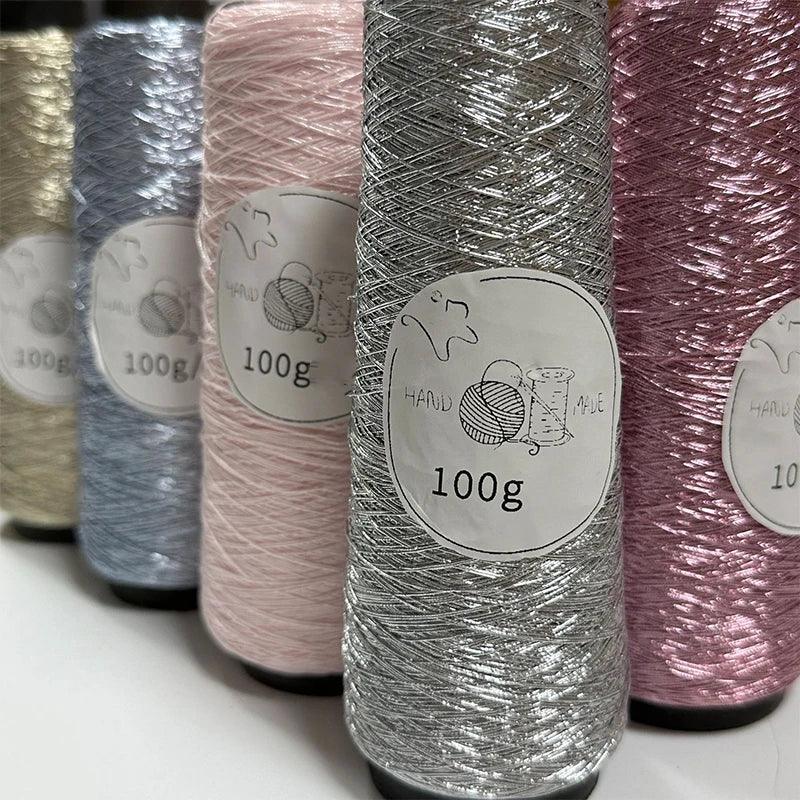 100g Fine Gold Silver Yarn Core-spun Wires Shiny Crochet Steel Wire Ball Thread Metallic Hand-woven DIY Handbag Purse Needlework