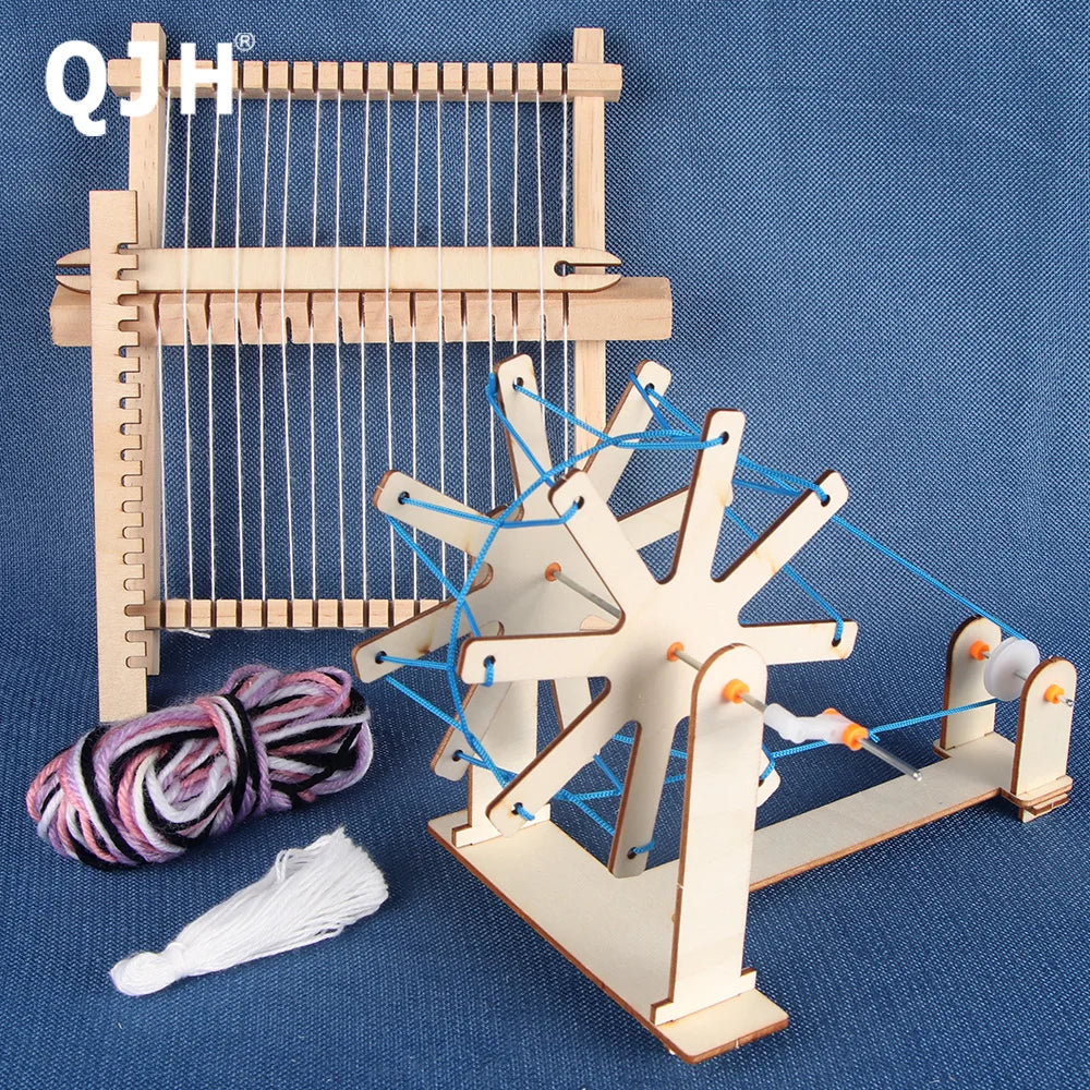 Mini Weaving Loom Frame Kit,  Wooden Spinning Wheel, Tapestry Loom, Travel Small Weaving Loom for Beginner DIY Woven Set