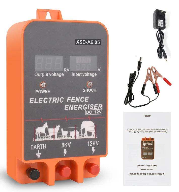 10KM Electric Fence Energizer 2.5 Joule With LCD Display 2.5 Joule 12V Energizer Controller for Farm Livestock Cows Cattle Horse