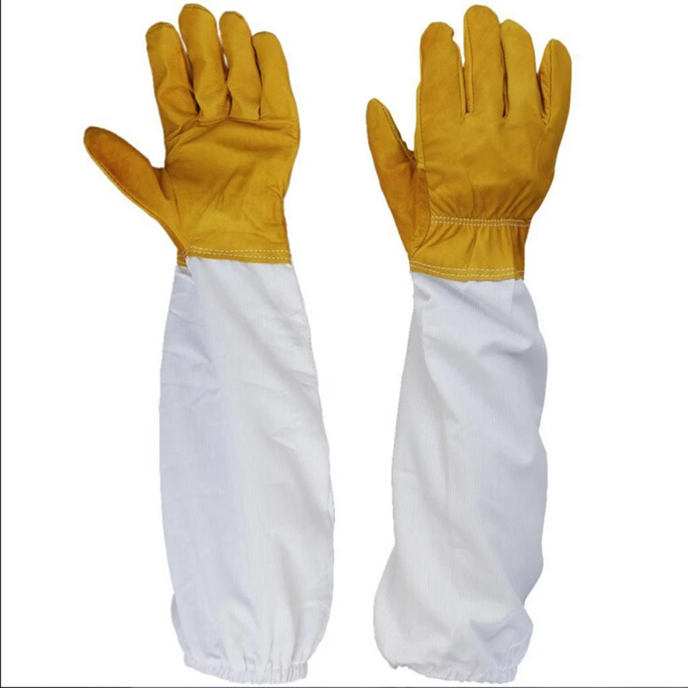 1Pair Beekeeper Beekeeping Bee Keeping Gloves Goatskin with Vented Long Sleeves