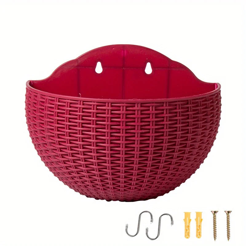 European Style Imitation Rattan Wall Hanging Half Round Flowerpot Planter Semicircular Wall Flower Pot Balcony Household Outdoor