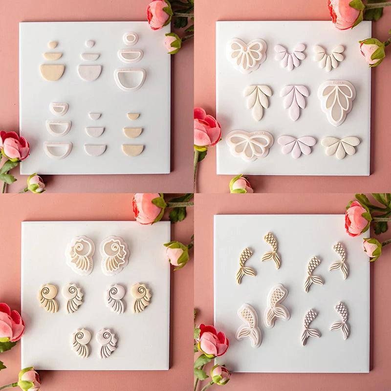 1Set Soft Pottery Earrings Polymer Clay Cutter Geometric Pattern Mold DIY Ceramic Earrings Jewelry Pendant Clay Tool