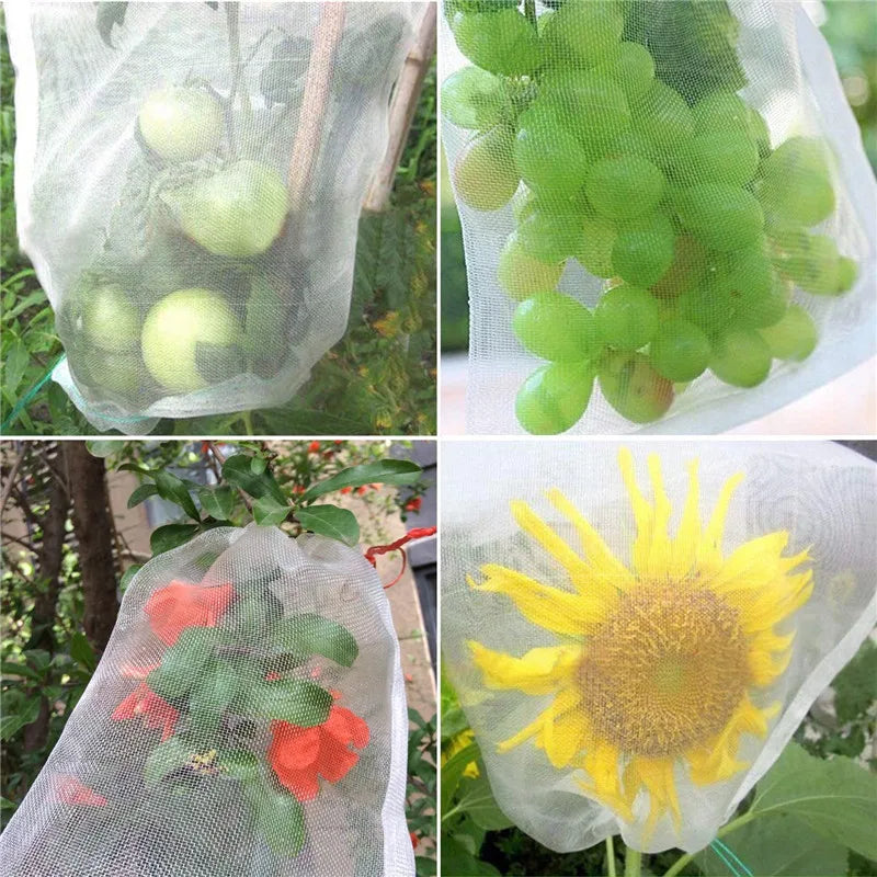 10-100PCS Fruit Protection Bags Fruit Netting Bags with Drawstring Fruits Cover Mesh Bag for Plant Fruit Vegetable Flower Trees