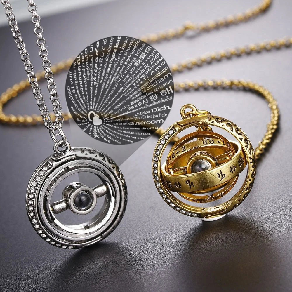Rotatable Astronomical Ball Projection Necklace 100 Language I Love You Pendant Necklace for Women Choker Valentine's Day Gift