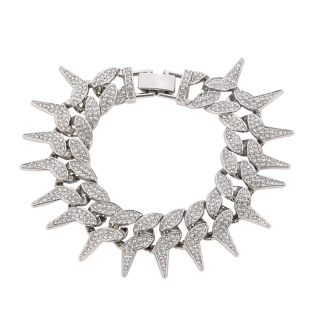 Hip Hop Shiny spike Cuban Link Chain Bracelets Women Men Rhinestone Iced Out Chain Bracelet Punk  Jewelry Bracelet Gift