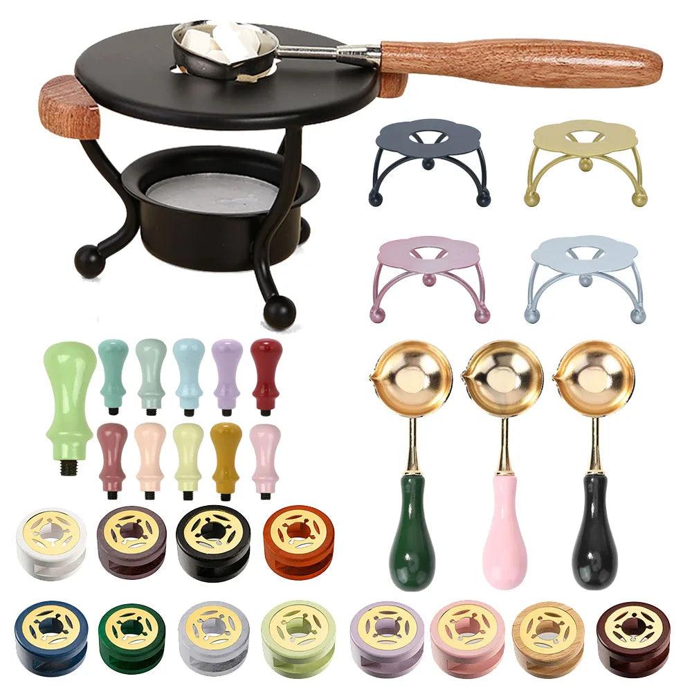 Wax Seal Stamp Set Lacquer Furnace Solid Wood Stove Fire Paint Seal Supplies Wax Spoon Sealing Wax Melting Pot Craft Supplies