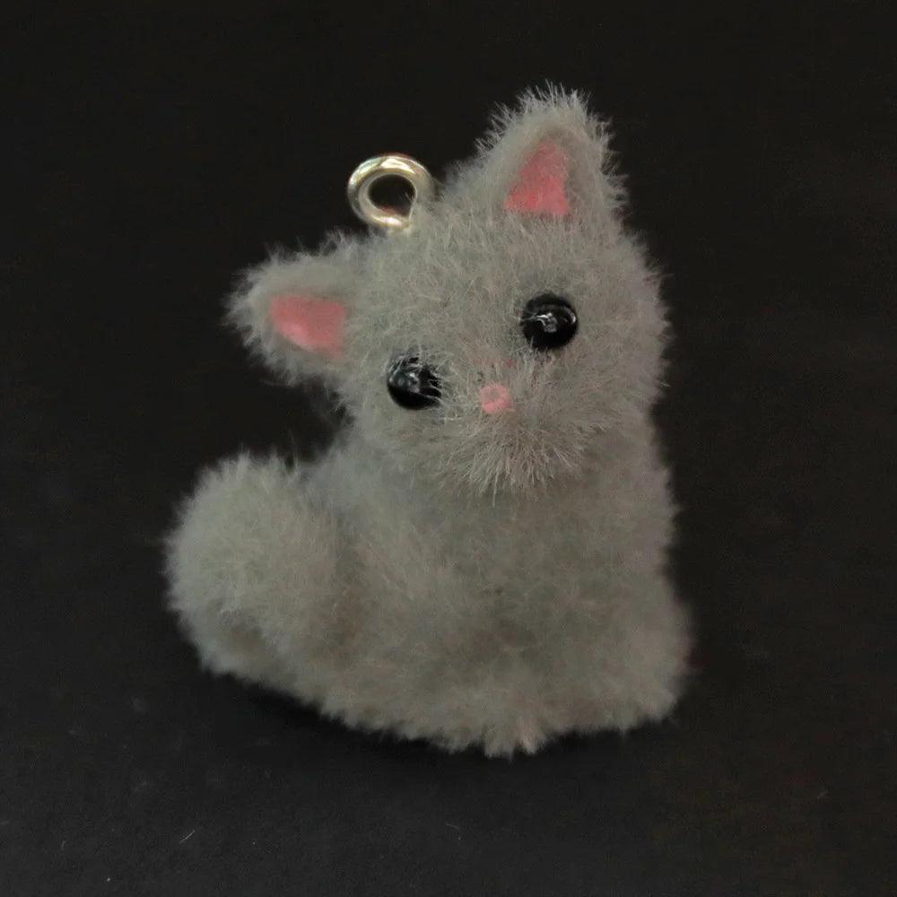 10pcs 3D Fluffy Flocking Animal Pendant Charms Kawaii Plush Cat Rabbit Rat Bear DIY Jewelry Crafts Make Keychain Miniature Doll
