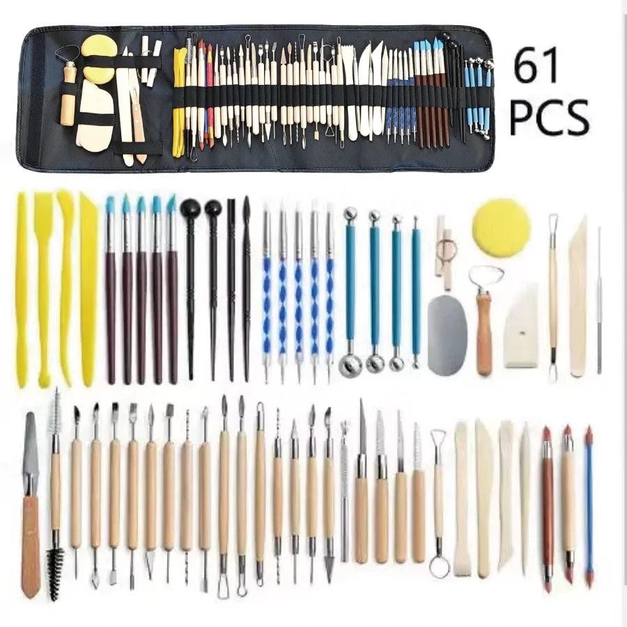 61Pcs Pottery Clay Sculpting Tools Carving Tool Kit With Carrying Case Bag For Beginners Professionals Pottery Modeling DIY Tool