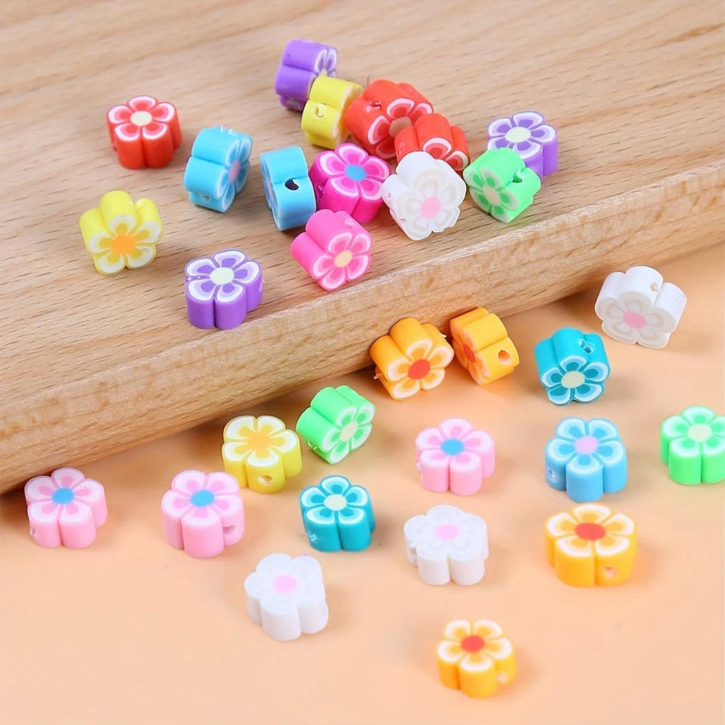 1 Pack 100Pcs Random Polymer Clay Stars & Fruit & Flowers & Heart & Beaded for Women DIY Bracelet Necklace Jewelry Making