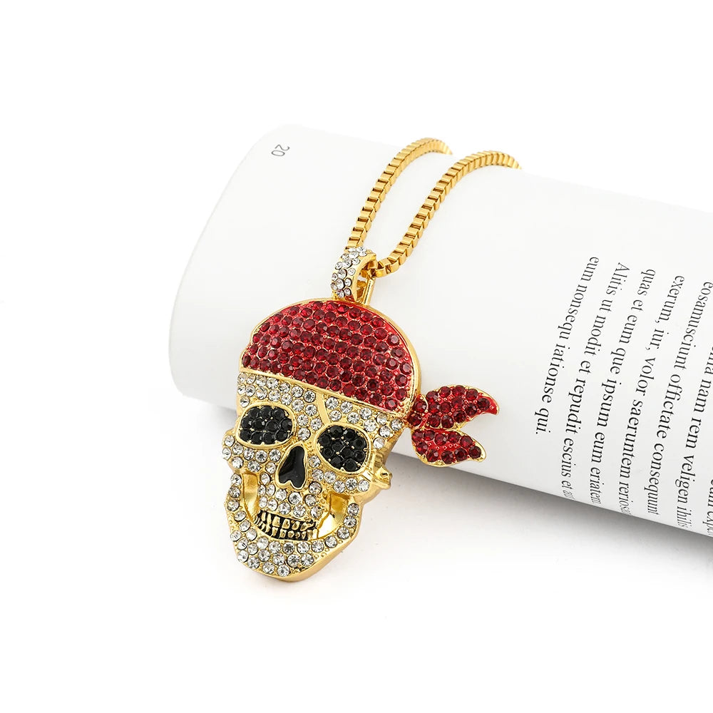 Hip Hop Iced Out Sea Anchor Pirate Skull Pendant Necklace For Women Men Long Chain Creative Party Jewelry Accessories Gift