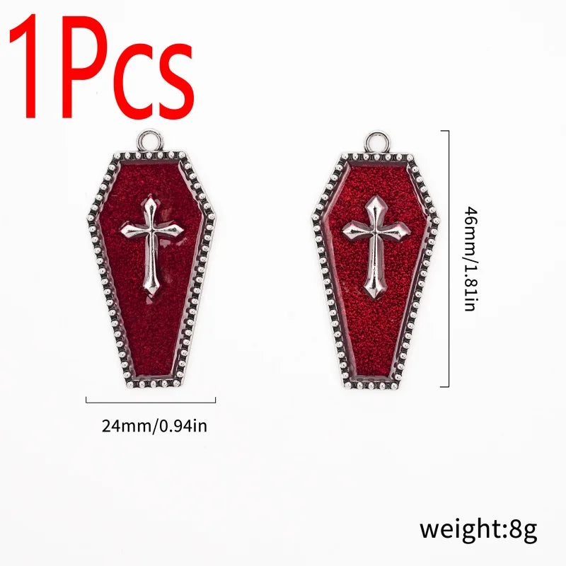 1Pc Mixed Gothic Jewelry Combination Imitation Enamel Irregular Cross and Coffin Cross Pendant Necklace Bracelet Earrings Jewel