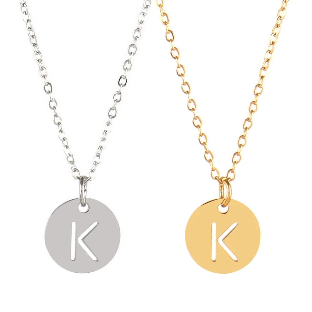 Stainless Steel A-Z 26 Initials Name Necklace Alphabet Round Pendant Letter Necklaces For Women Choker Jewelry Gifts Wholesale