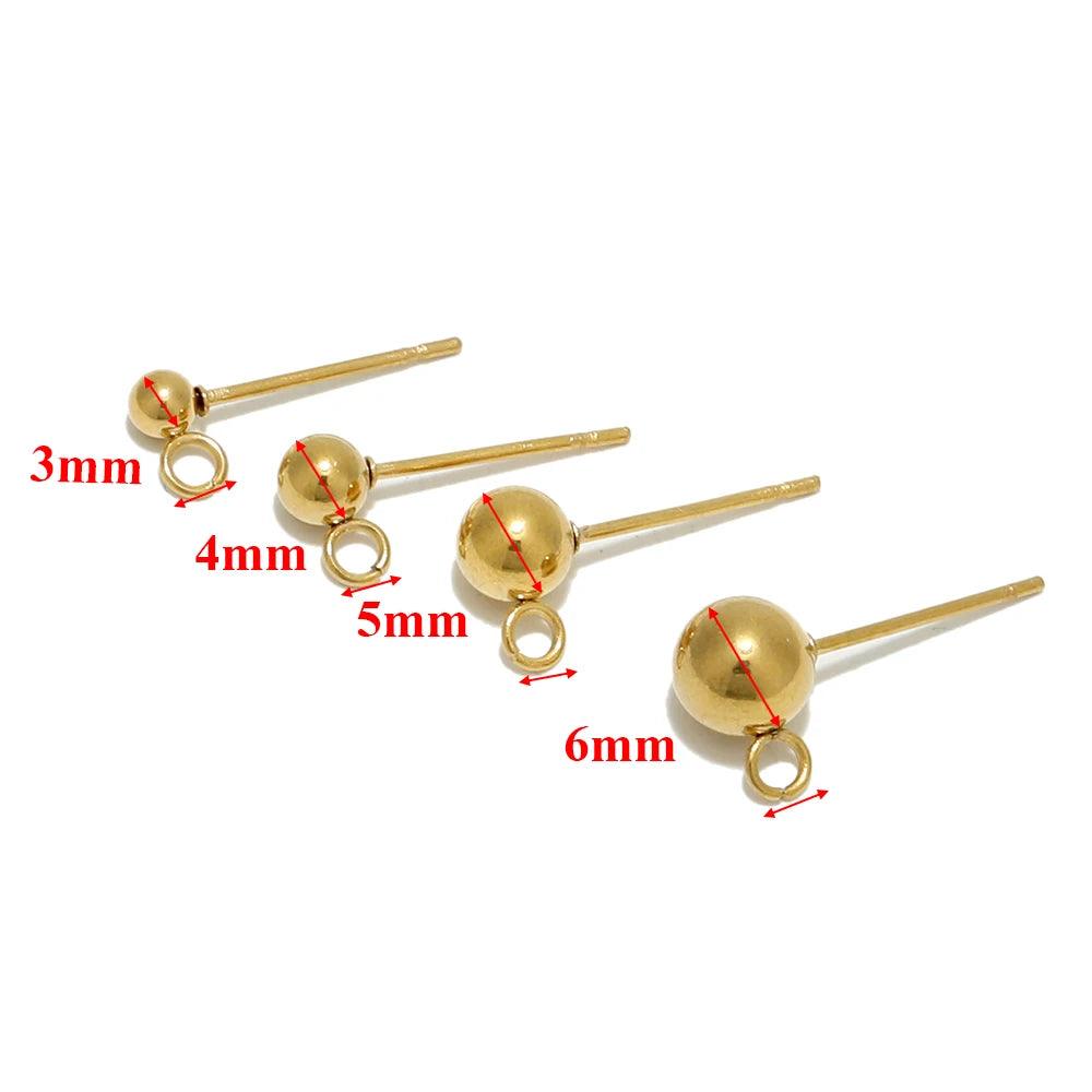 20Pcs Stainless Steel Gold Color 3 4 5 6mm Ball Stud Earrings with Jump Rings DIY Earrings Accessories Jewelry Making Findings