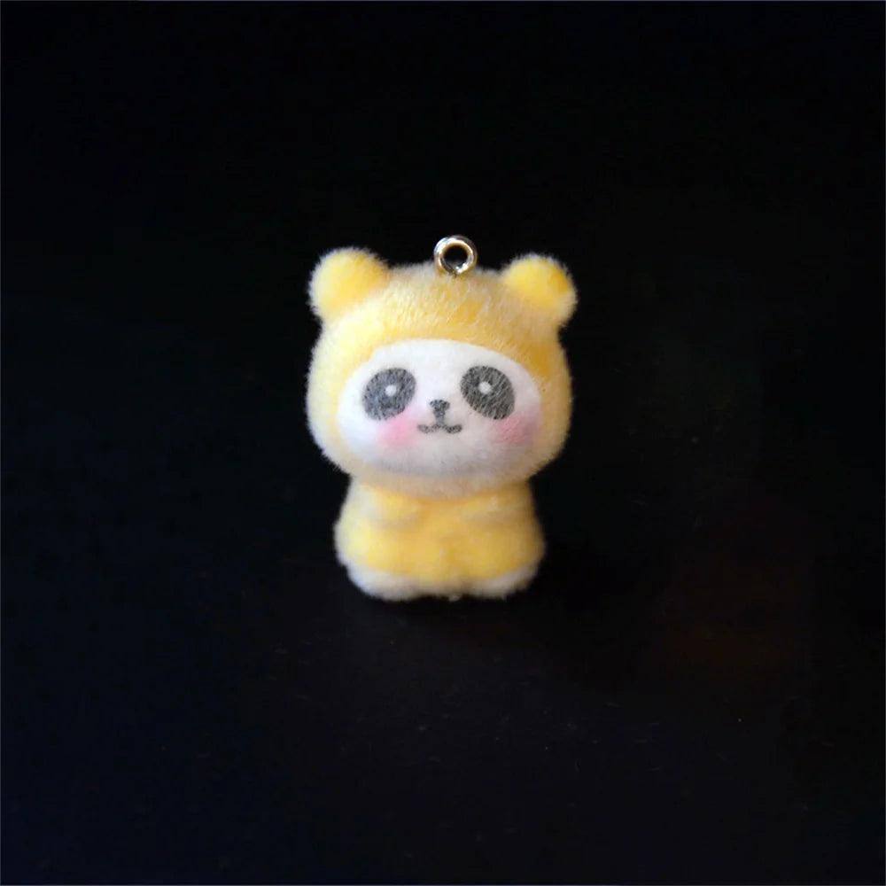 10pcs 3D Fluffy Flocking Animal Pendant Charms Kawaii Plush Cat Rabbit Rat Bear DIY Jewelry Crafts Make Keychain Miniature Doll