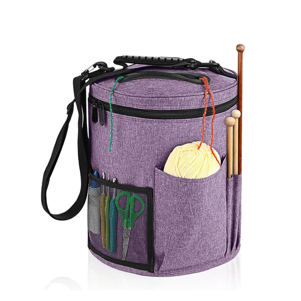 Knitting Tool Storage Bag Yarn Crochet Organizer Tote Bag Large Capacity Portable with Front Pockets for Needles and Hooks