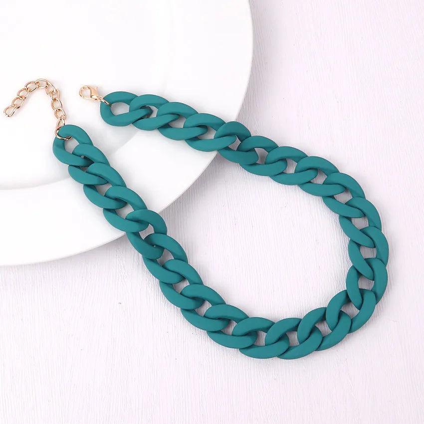 FishSheep Fashion Colorful Acrylic Matte Chain Choker Necklace for Women Statement Resin Wide Chain Collar Neck Jewelry 2024 New