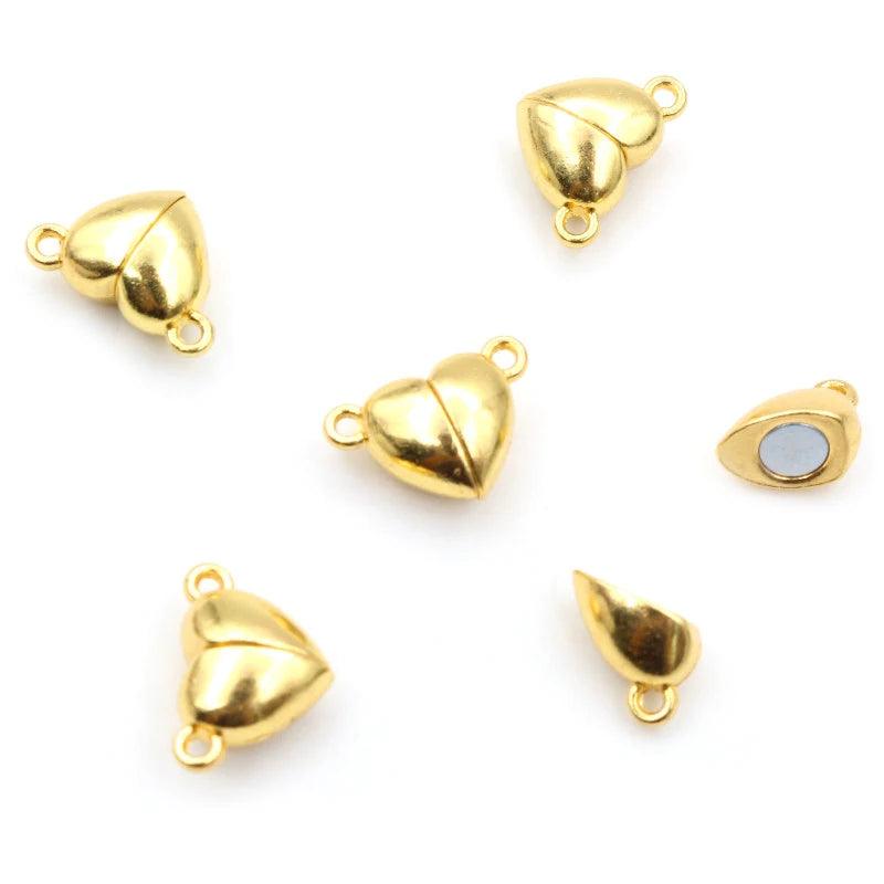 5 Sets  Love Heart Round Shaped Magnetic Connected Clasps Beads Charms End Caps for DIY Couple Bracelet Necklace Making