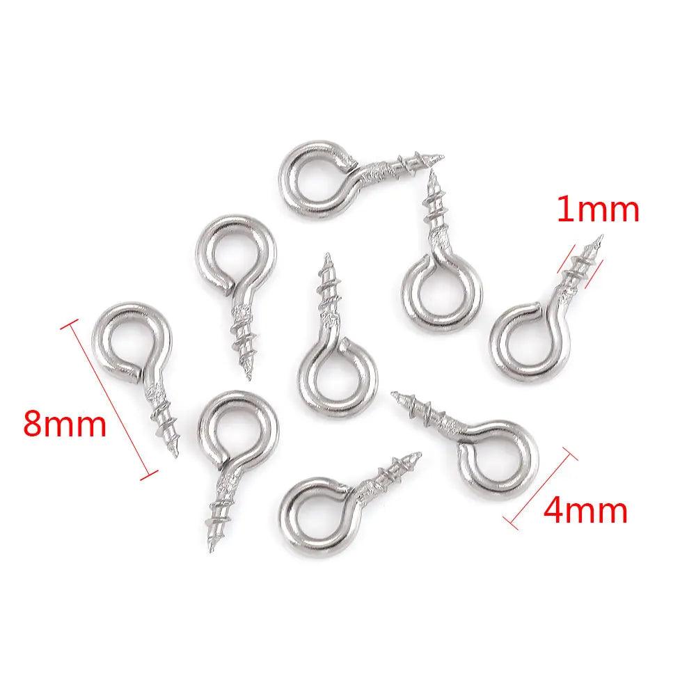 50pcs Mini Eye Pins Stainless Steel Eyelets Screw Clasps Hooks Threaded Bails for Jewelry Making DIY Crafts