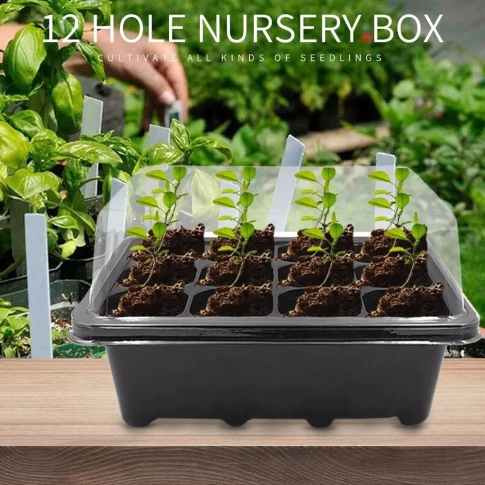 12 Cells Plastic Nursery Pots with Breathable Hole Planting with Dome Base Garden Grow Box Plant Seed Tray Kit Germination Box