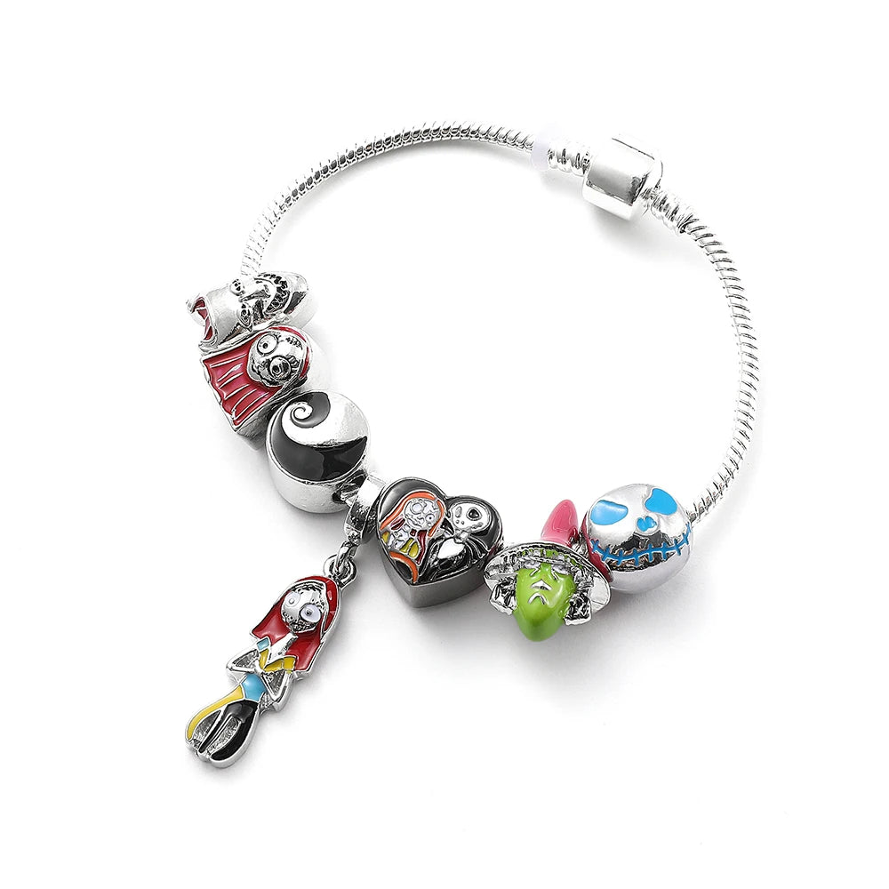 Disney The Nightmare Before Christmas Charms Bracelets Cute Jack Skellington Pendant Bangle Beads Bracelet for Women Jewelry