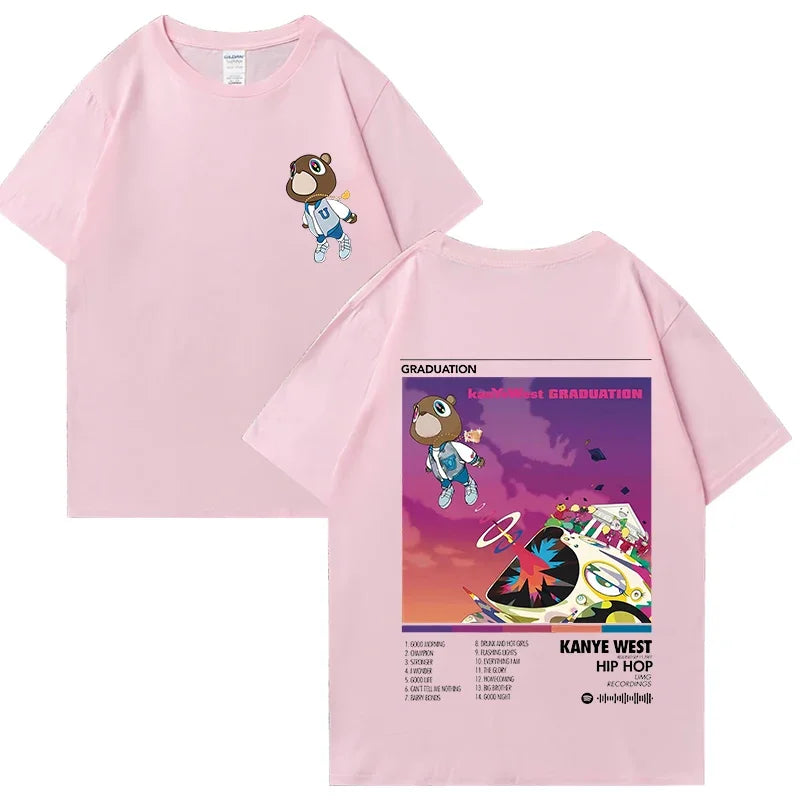 Kanye West Graduation Album Graphic T Shirt for Men and Women Hip Hop Streetwear Loose Fit Cotton Unisex Tee