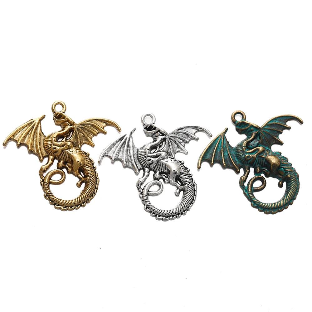 5pcs/lot Retro Style Alloy Dragon Pendants Punk Bracelet Metal Charms For DIY Necklace Crafts Jewelry Making Accessories