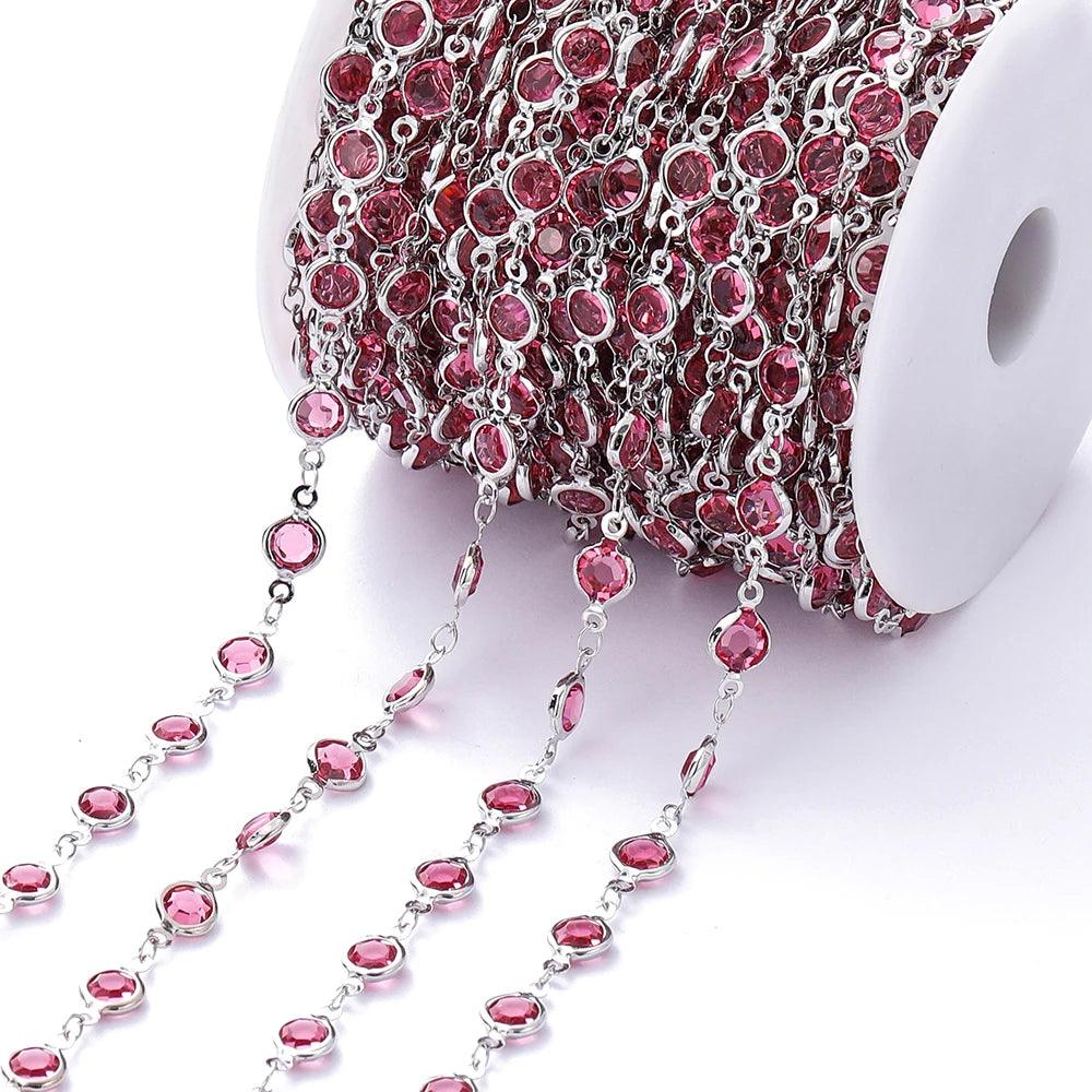 1Meter 6mm Colorful Crystal Beads Beaded Chain Glass Bead Necklace Chain Findings for DIY Bracelet Jewelry Making Supplies
