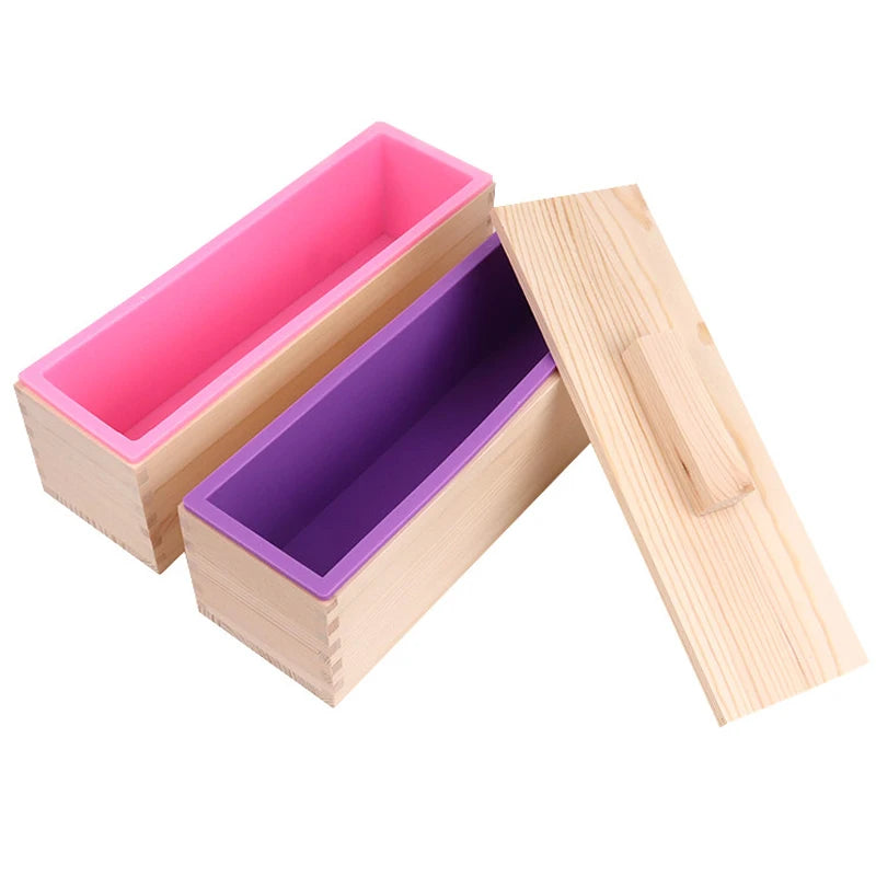 1200ml Rectangle Silicone Soap Mold Wooden Box With Cover DIY Handmade Form Soap Craft Cake Toast Loaf Baking Mould Tools