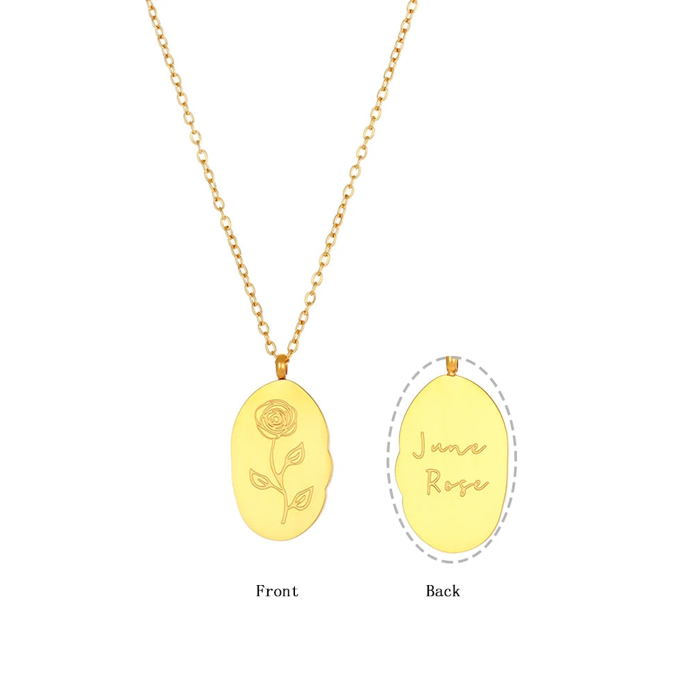 E.B.belle Tarnish Free Irregular Personality 12 Months Flower Pendant Necklace Stainless Steel Gold Plated Birthstone Necklace