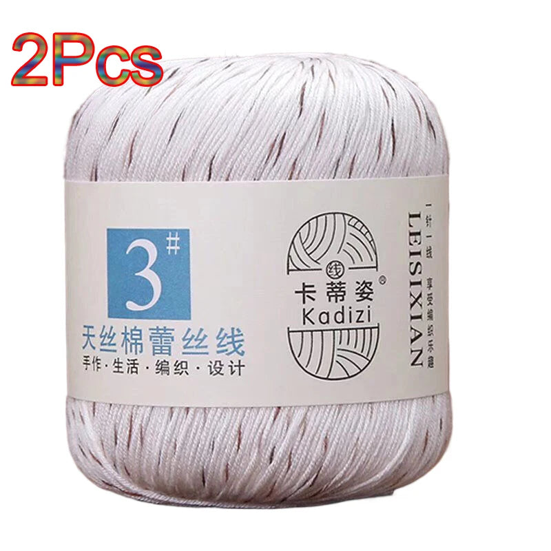 100% Mercerized Cotton Lace Yarn Threads for Crochet and Knitting - 2Pcs Embroidery Craft Set